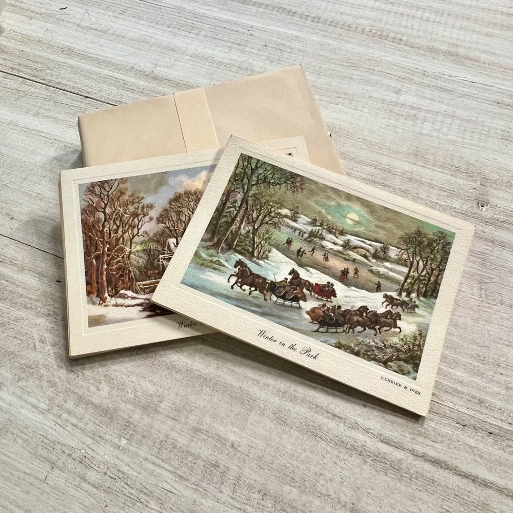 Currier & Ives Vintage Winter Scene‎ Greeting Cards Set of 18 with Envelopes